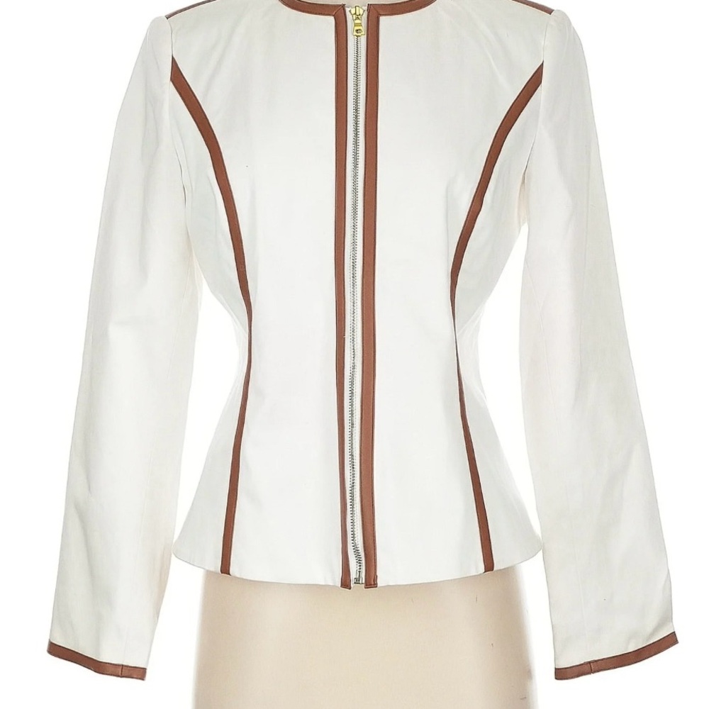 Boston Proper White Blazer with Brown Accents, NWOT.